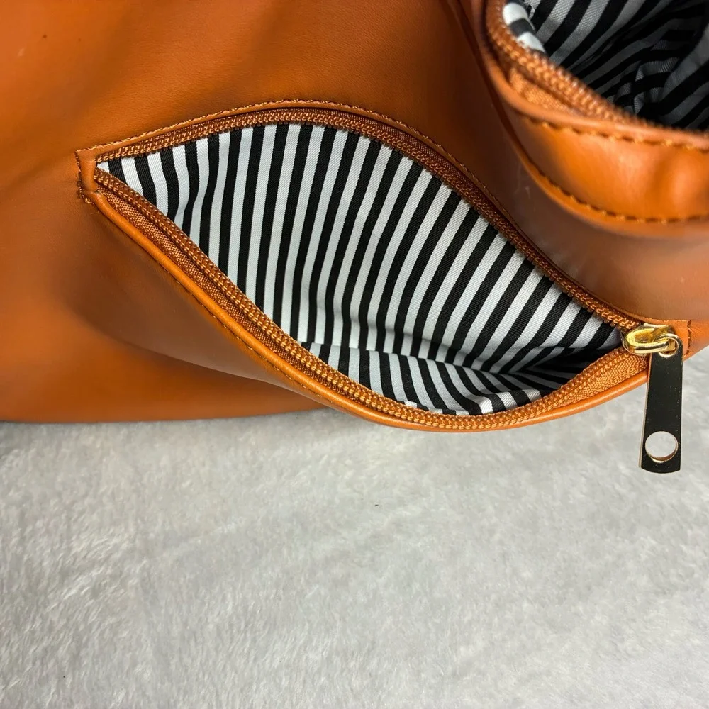 Alexis Bendel Burnt Orange Quilted Hobo Shoulder Bag Chevron Gold Ring Detail